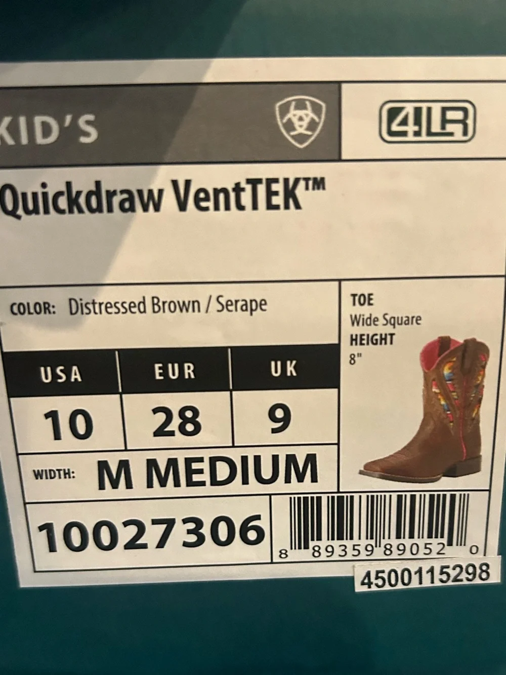 Ariat Girls Brown Leather Western Cowgirl Boots with VentTEK Multicolor Fabric - Picture 8 of 8